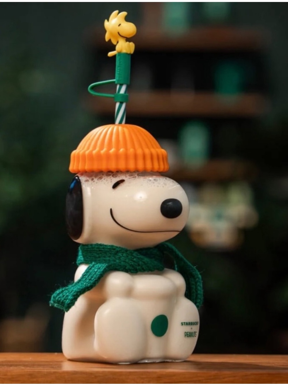 Starbucks Clear Bear Jar Cake Topper with Orange Cap and Green Scarf